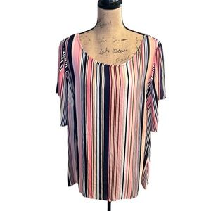 Fox & Ali Striped Pink and Navy Women's blouse with extra ties on sleeves